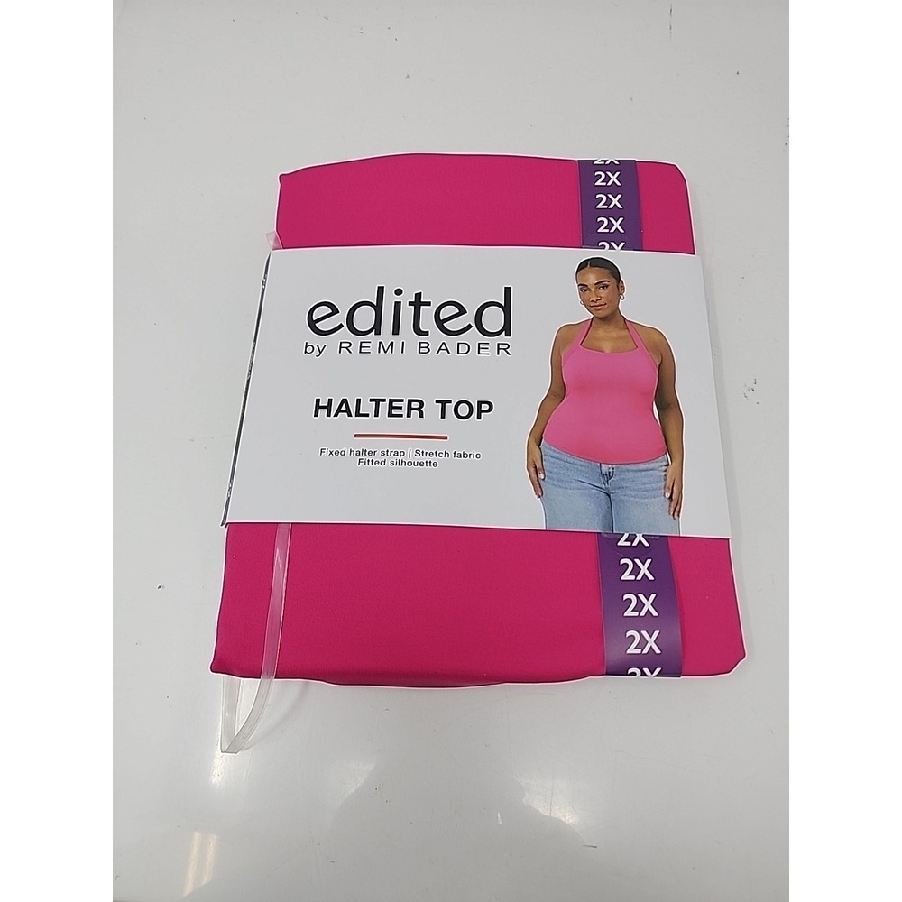 Edited by Remi Bader Womens Halter Top Pink‎ Stretch Knit Casual Size 2X